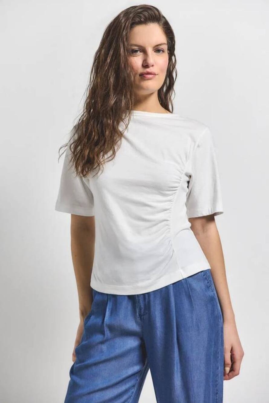 Derek Lam 10 Crosby Frederic White Top Tee Ruched XS NWT Minimalist Clean Girl